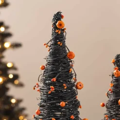 Glitzhome® Halloween Eucalyptus with Bats Pumpkin Cone Tree, Set of 2