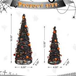 Glitzhome® Halloween Eucalyptus with Bats Pumpkin Cone Tree, Set of 2