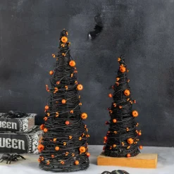 Glitzhome® Halloween Eucalyptus with Bats Pumpkin Cone Tree, Set of 2