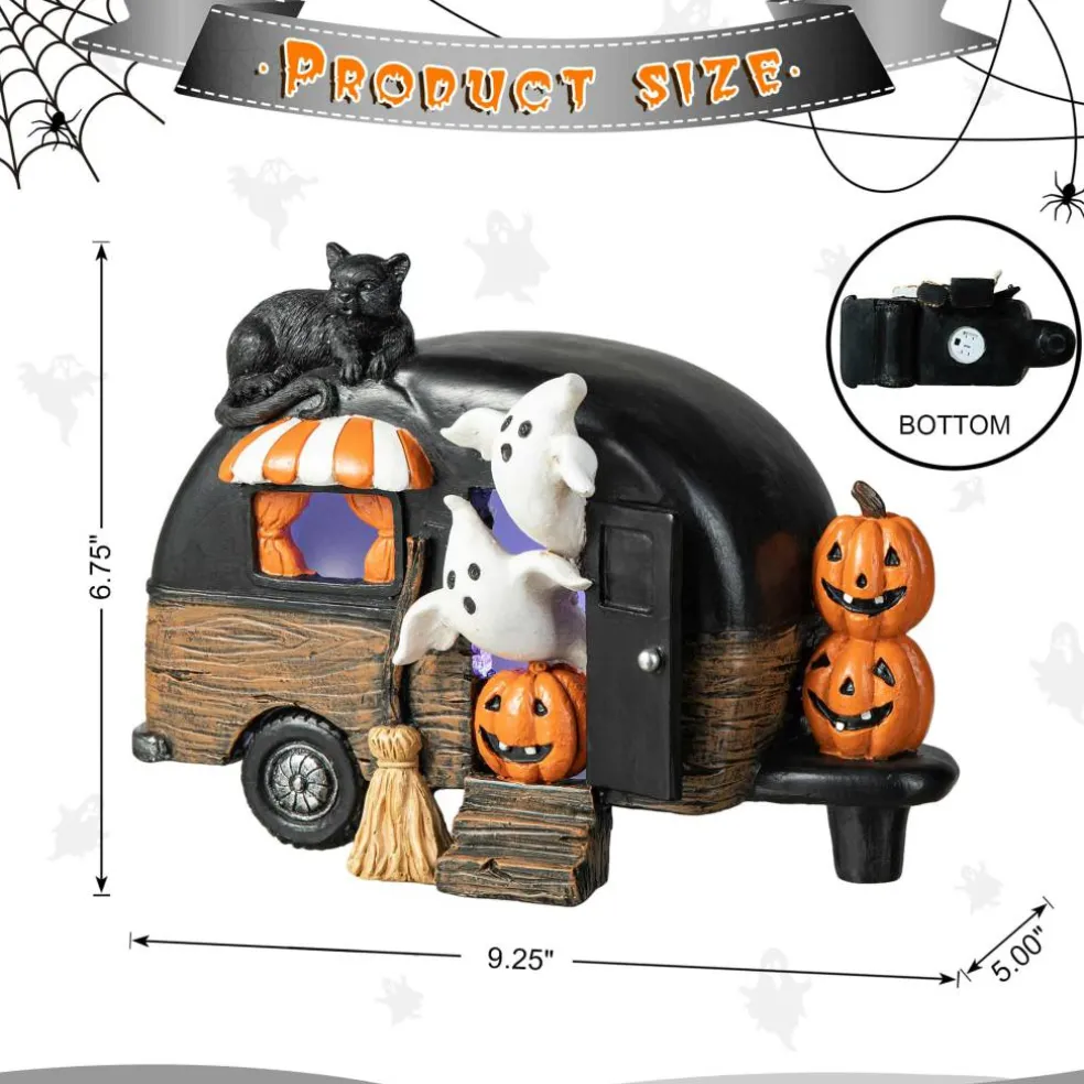 Glitzhome® 9.25" Halloween Lighted Camper Table Décor with Timer