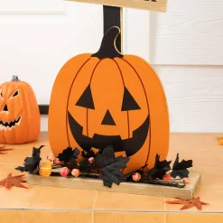 Glitzhome® 36" Halloween Lighted Wooden Jack-O'-Lantern Lamp Post Porch Decor with Timer