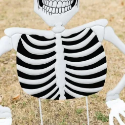 Glitzhome® 35.75" Halloween Lighted Metal Ground Breaking Skeleton Yard Stake with Timer