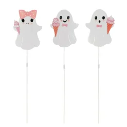 Glitzhome® 23.75" Halloween Metal Pink Ghosts Yard Stake, Set of 3