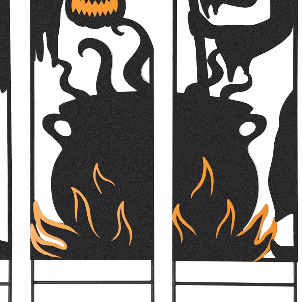Glitzhome® 34.5" Halloween Metal Silhouette Witches With Cauldron Yard Stake Set