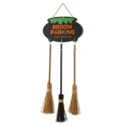 Glitzhome® 37" Halloween Wooden Cauldron and Broom Porch Decor
