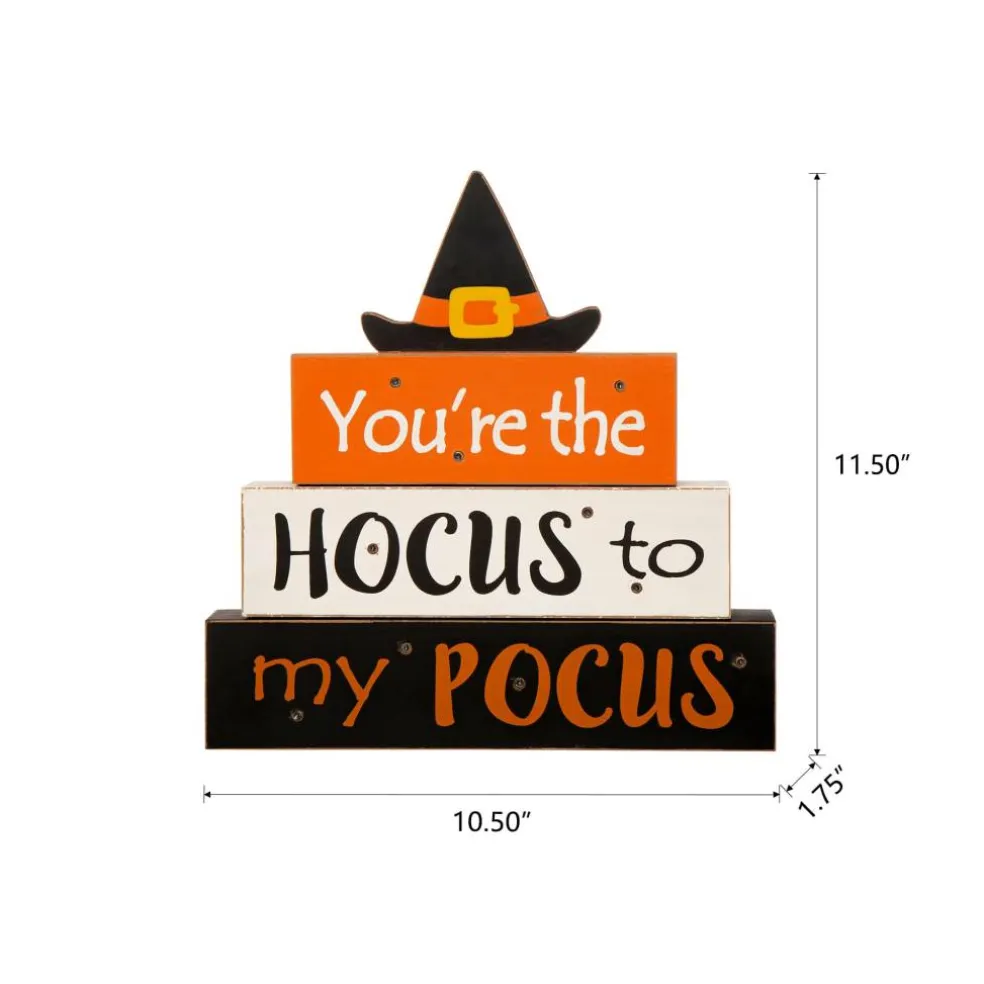 Glitzhome® 12" Halloween Wooden Lighted Word Block Table Décor with Timer