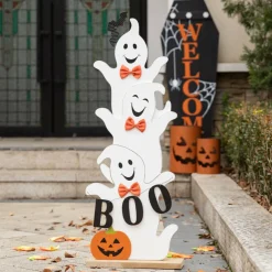 Glitzhome® 37.5" Halloween Wooden Stacked Ghost Porch Décor