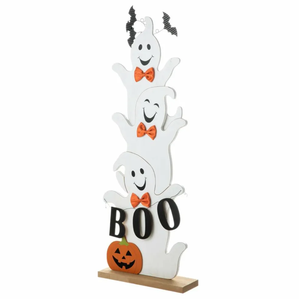Glitzhome® 37.5" Halloween Wooden Stacked Ghost Porch Décor