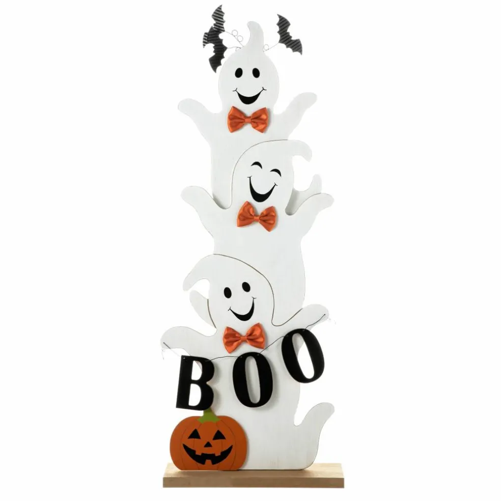 Glitzhome® 37.5" Halloween Wooden Stacked Ghost Porch Décor