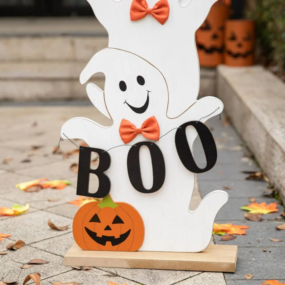 Glitzhome® 37.5" Halloween Wooden Stacked Ghost Porch Décor