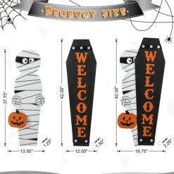 Glitzhome® Halloween Wood Mummy and Welcome Coffin Porch Decor Set