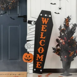 Glitzhome® Halloween Wood Mummy and Welcome Coffin Porch Decor Set