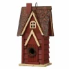 Glitzhome® 12" Hanging Distressed Red Cottage Solid Wood Birdhouse
