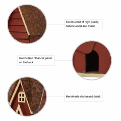 Glitzhome® 12" Hanging Distressed Red Cottage Solid Wood Birdhouse