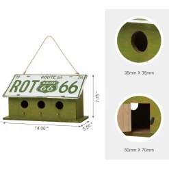 Glitzhome® 14" Hanging Wood and Metal Green Licence Plates Garden Birdhouse