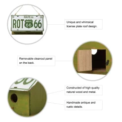Glitzhome® 14" Hanging Wood and Metal Green Licence Plates Garden Birdhouse