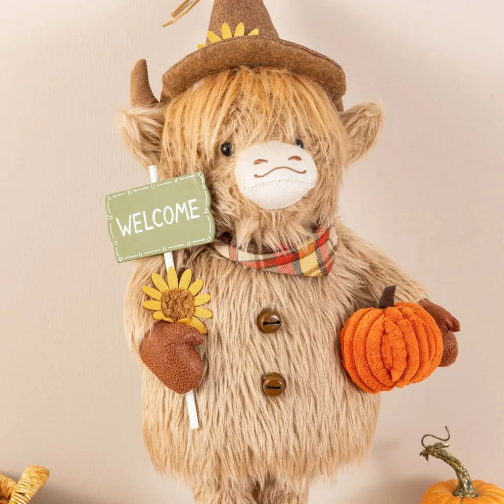 Glitzhome® 25"H-35" Fall Fabric Highland Cow Porch Decor With Telescoping Legs