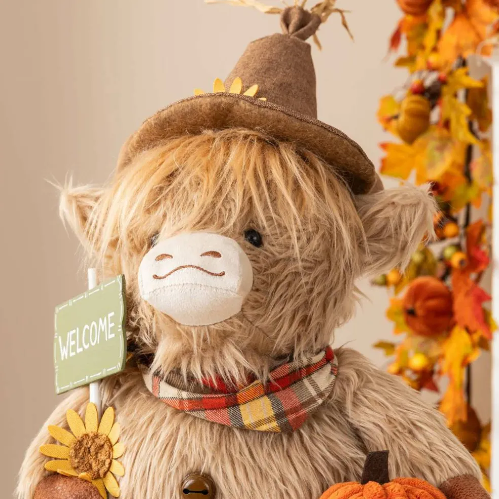 Glitzhome® 25"H-35" Fall Fabric Highland Cow Porch Decor With Telescoping Legs