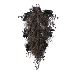 Glitzhome® 28"H Halloween Black Rose and Berry Swag