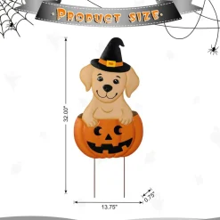 Glitzhome® 32"H Halloween Metal Labrador in Pumpkin Yard Stake
