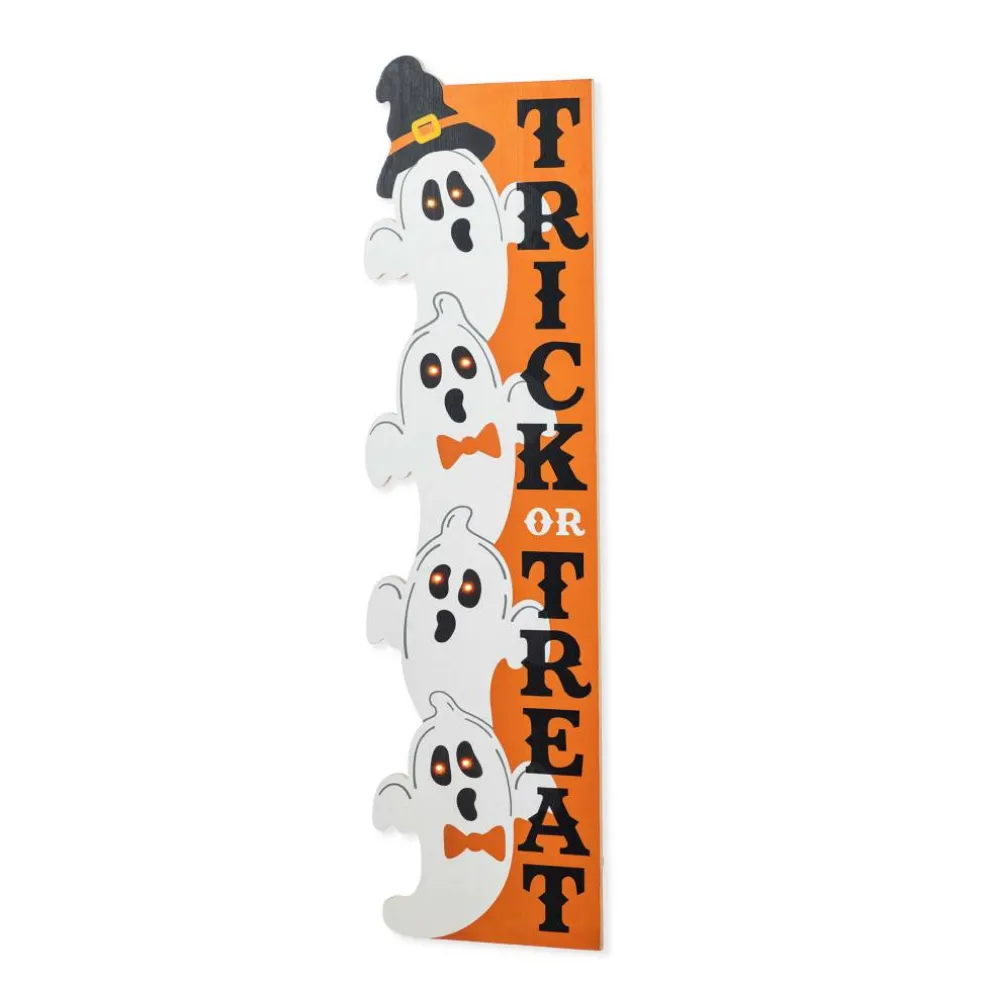 Glitzhome® 42"H Lighted Halloween Wooden Stacked Ghost Porch Sign with Timer