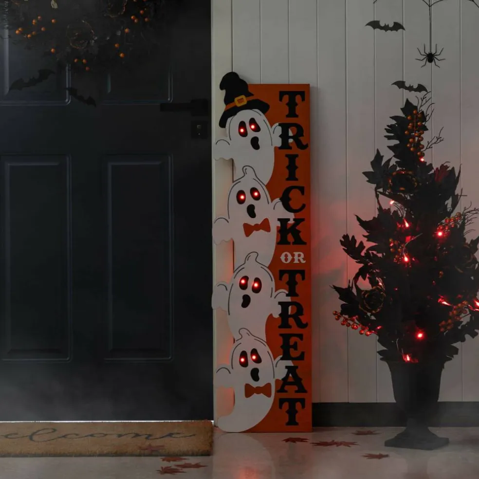 Glitzhome® 42"H Lighted Halloween Wooden Stacked Ghost Porch Sign with Timer