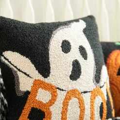 Glitzhome® 14" Hooked Halloween Ghost "BOO" Pillow