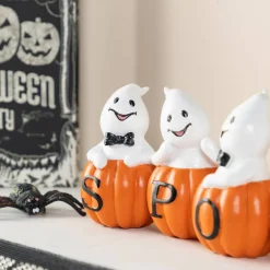 Glitzhome® 15.5"L Halloween Polyresin SPOOKY Ghost Pumpkin Table Decor