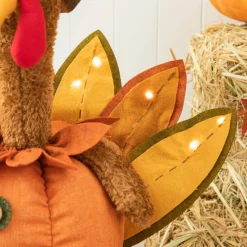 Glitzhome® Lighted Fabric Turkey Standing Décor with Telescoping Legs & Timer