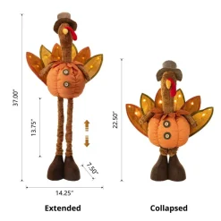 Glitzhome® Lighted Fabric Turkey Standing Décor with Telescoping Legs & Timer