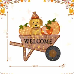 Glitzhome® 36.25" Lighted Fall Pumpkin Wheel Barrow Outdoor Decor with Warm White LED Lights