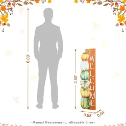 Glitzhome® 42" Lighted Fall Wood Stacked Pumpkins Welcome Porch Sign with Timer