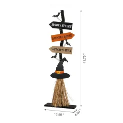 Glitzhome® 42" Lighted Halloween Witch's Broom Porch Décor with Timer