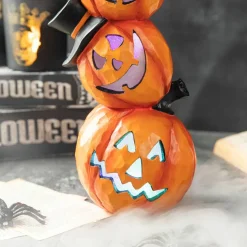 Glitzhome® 14" Lighted Halloween Stacked Resin Pumpkin Table Décor