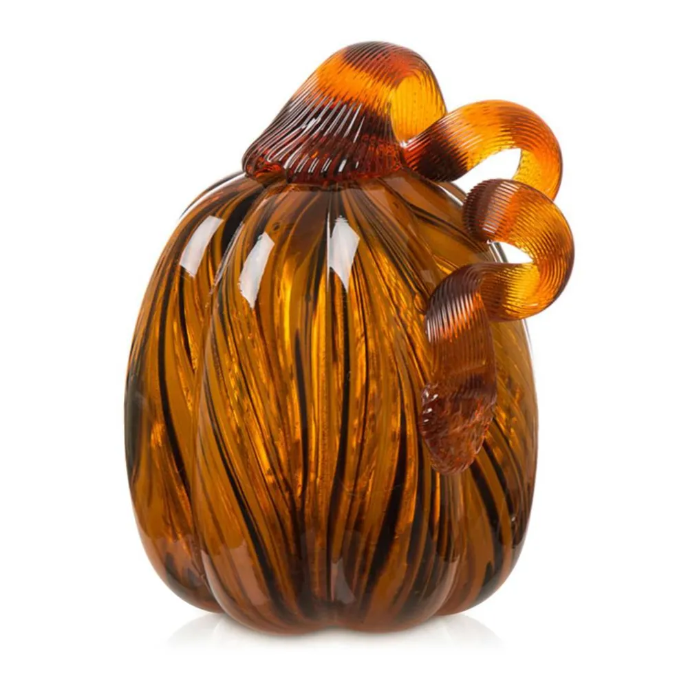Glitzhome® Medium Glass Pumpkin, Multicolor Stripes