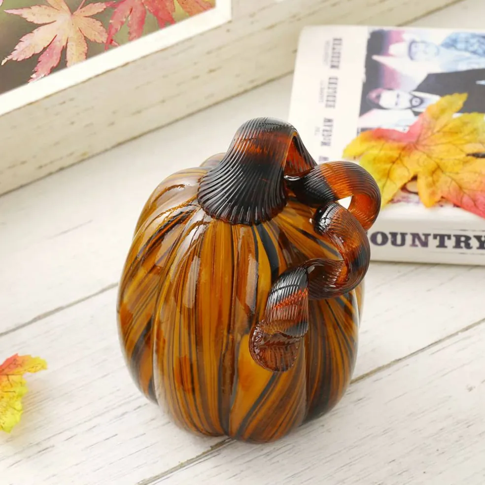 Glitzhome® Medium Glass Pumpkin, Multicolor Stripes