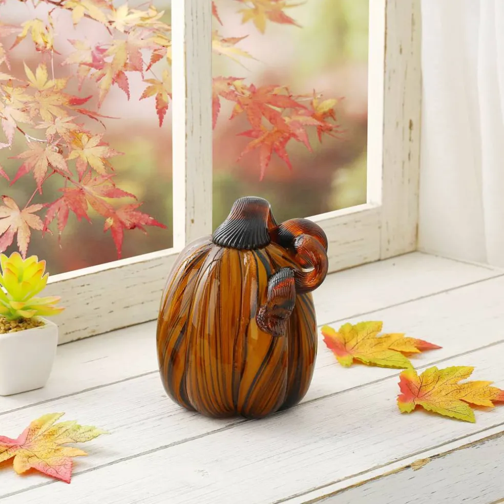 Glitzhome® Medium Glass Pumpkin, Multicolor Stripes