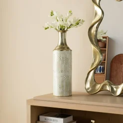Glitzhome® Modern White & Gold Metal Floor Vases Set