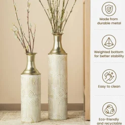 Glitzhome® Modern White & Gold Metal Floor Vases Set