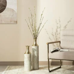 Glitzhome® Modern White & Gold Metal Floor Vases Set