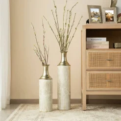 Glitzhome® Modern White & Gold Metal Floor Vases Set