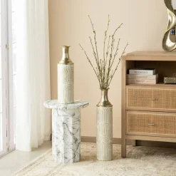 Glitzhome® Modern White & Gold Metal Floor Vases Set