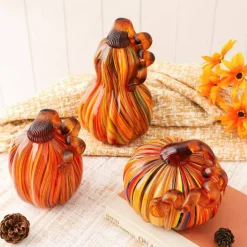 Glitzhome® Multi Striped Glass Pumpkin & Gourd Set