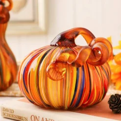 Glitzhome® Multi Striped Glass Pumpkin & Gourd Set