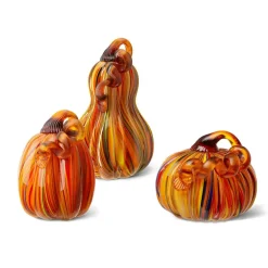 Glitzhome® Multi Striped Glass Pumpkin & Gourd Set