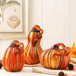 Glitzhome® Multi Striped Glass Pumpkin & Gourd Set