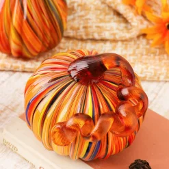 Glitzhome® Multi Striped Glass Pumpkin & Gourd Set