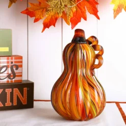 Glitzhome® Multi Striped Glass Pumpkin & Gourd Set