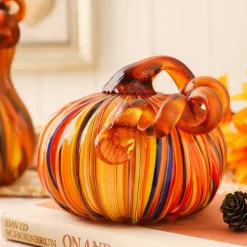Glitzhome® Multi Striped Glass Pumpkin & Gourd Set
