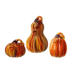 Glitzhome® Multi Striped Glass Pumpkin & Gourd Set